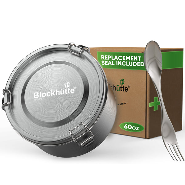 Blockhuette stainless steel salad bowl with packaging and spork