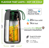 Cutaway of the 24 oz insulated food jar: 7.48 in tall, 3.85 in wide, 0.89 lb, 25 h ice cold, 14 h hot, 18/8 stainless steel
