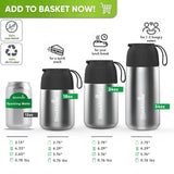 Size chart: 18, 24 and 34 oz food jars with black lids next to a 12 oz can; 2.75 in opening, 6.29 in tall, 0.76 lb