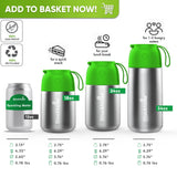 Size chart: 18, 24 and 34 oz food jars with bright green lids next to a 12 oz can; 2.75 in opening, 6.29 in tall, 0.76 lb