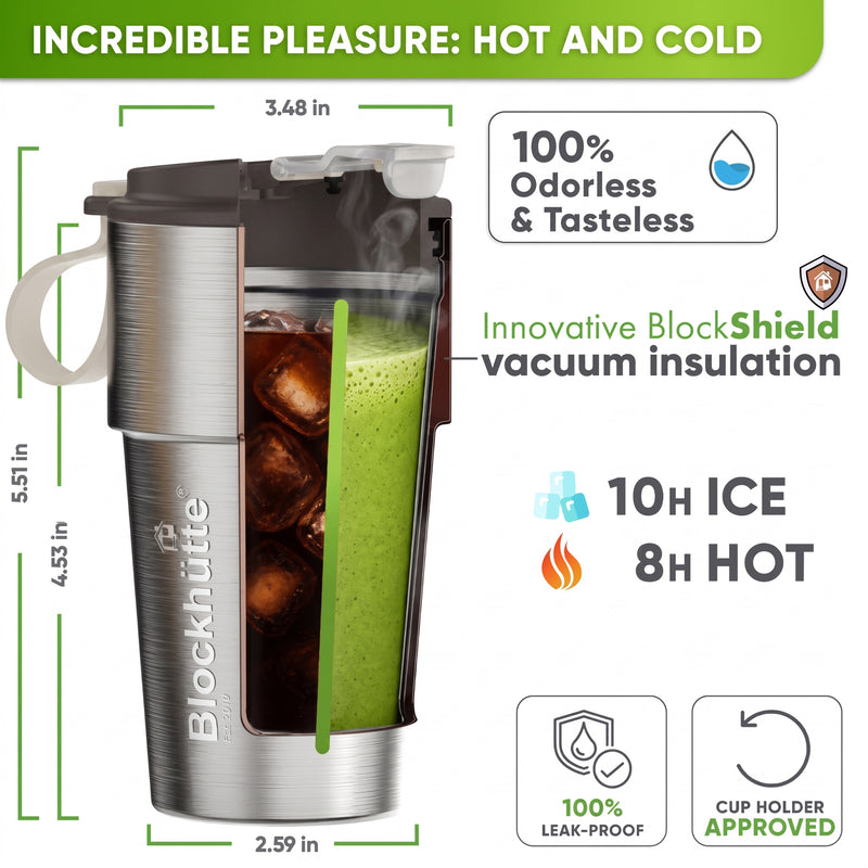 Cross-section showing the vacuum insulation and the measured dimensions – Brown, 12 oz
