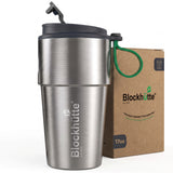 Stainless Steel Insulated Travel Mug with Leak-Proof Snap Lid in Gray, 17 oz, shown with its packaging