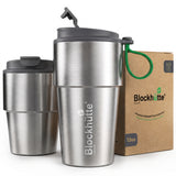 Stainless Steel Insulated Travel Mug with Leak-Proof Snap Lid in Gray, 12 oz, shown with its packaging
