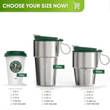 Size comparison: the 12 oz and 17 oz travel mug next to a standard takeaway cup – Gray
