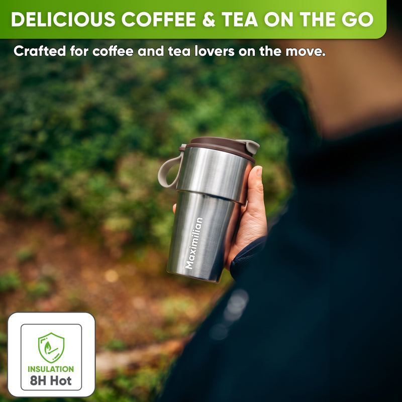 Stainless Steel Insulated Travel Mug for Coffee & Tea with Engraved Name – Brown, 17 oz, view 2