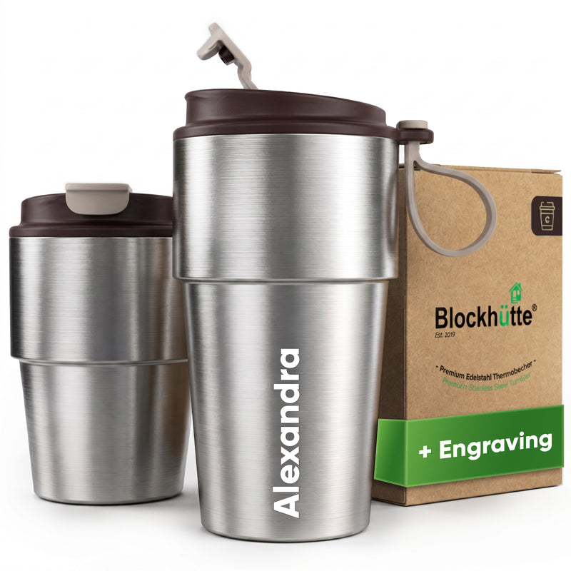 Stainless Steel Insulated Travel Mug for Coffee & Tea with Engraved Name – Brown, 12 oz