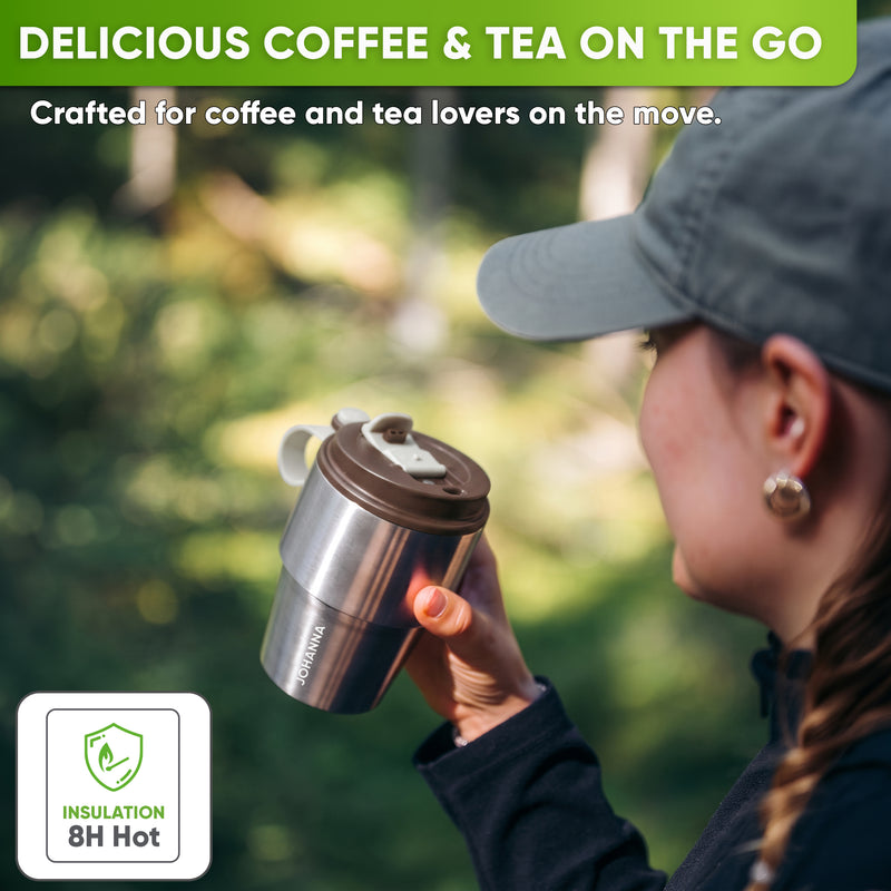 Stainless Steel Insulated Travel Mug for Coffee & Tea with Engraved Name – Brown, 12 oz, view 2
