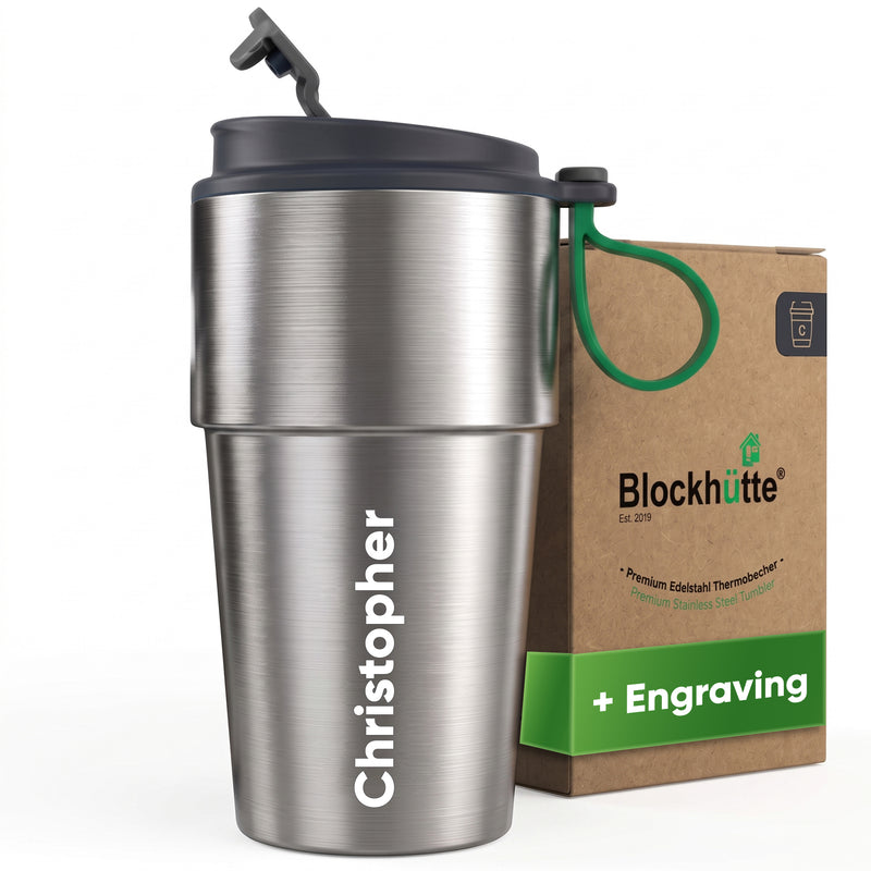 Stainless Steel Insulated Travel Mug for Coffee & Tea with Engraved Name – Gray, 17 oz