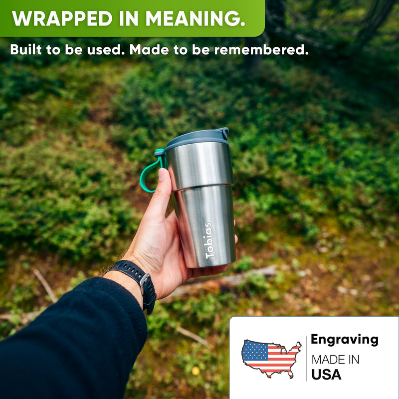 Stainless Steel Insulated Travel Mug for Coffee & Tea with Engraved Name – Gray, 17 oz, view 1