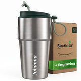 Stainless Steel Insulated Travel Mug for Coffee & Tea with Engraved Name – Dark Green, 17 oz