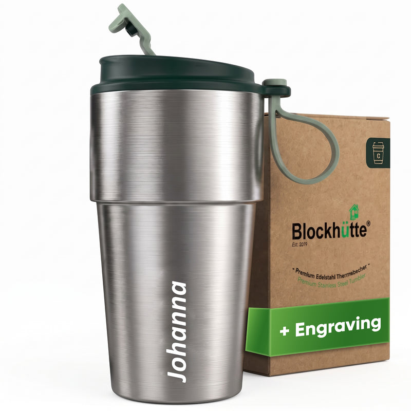 Stainless Steel Insulated Travel Mug for Coffee & Tea with Engraved Name – Dark Green, 17 oz