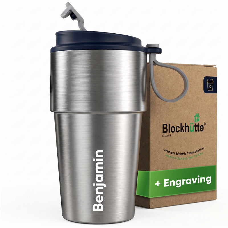 Stainless Steel Insulated Travel Mug for Coffee & Tea with Engraved Name – Navy Blue, 17 oz