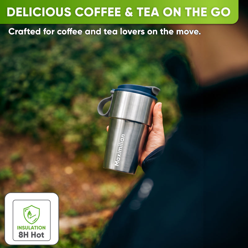 Stainless Steel Insulated Travel Mug for Coffee & Tea with Engraved Name – Navy Blue, 17 oz, view 2