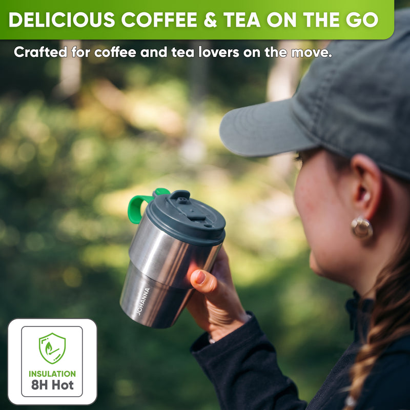 Stainless Steel Insulated Travel Mug for Coffee & Tea with Engraved Name – Gray, 12 oz, view 2