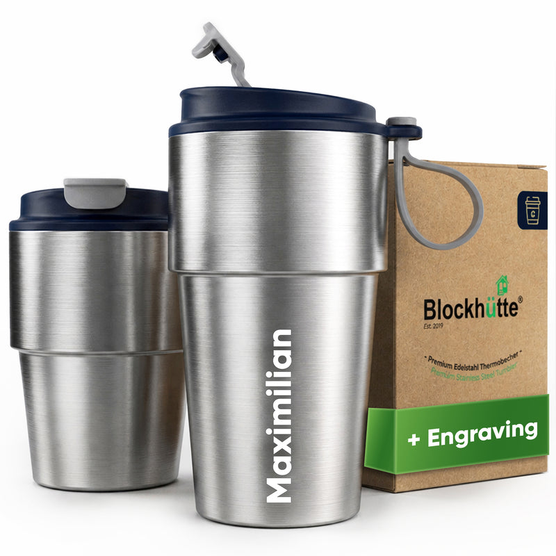 Stainless Steel Insulated Travel Mug for Coffee & Tea with Engraved Name – Navy Blue, 12 oz