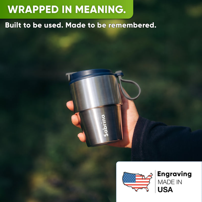 Stainless Steel Insulated Travel Mug for Coffee & Tea with Engraved Name – Navy Blue, 12 oz, view 1