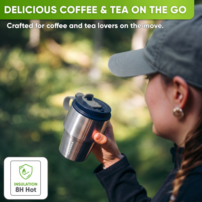 Stainless Steel Insulated Travel Mug for Coffee & Tea with Engraved Name – Navy Blue, 12 oz, view 2