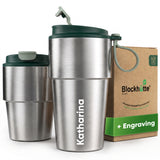 Stainless Steel Insulated Travel Mug for Coffee & Tea with Engraved Name – Dark Green, 12 oz