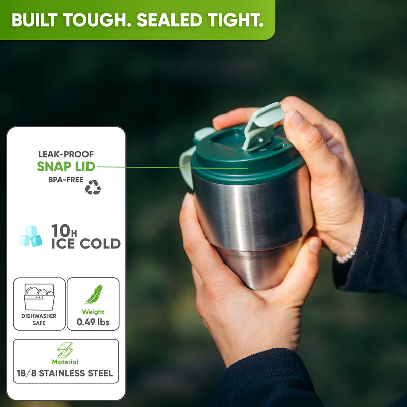 Stainless Steel Insulated Travel Mug for Coffee & Tea with Engraved Name – Dark Green, 12 oz, view 3