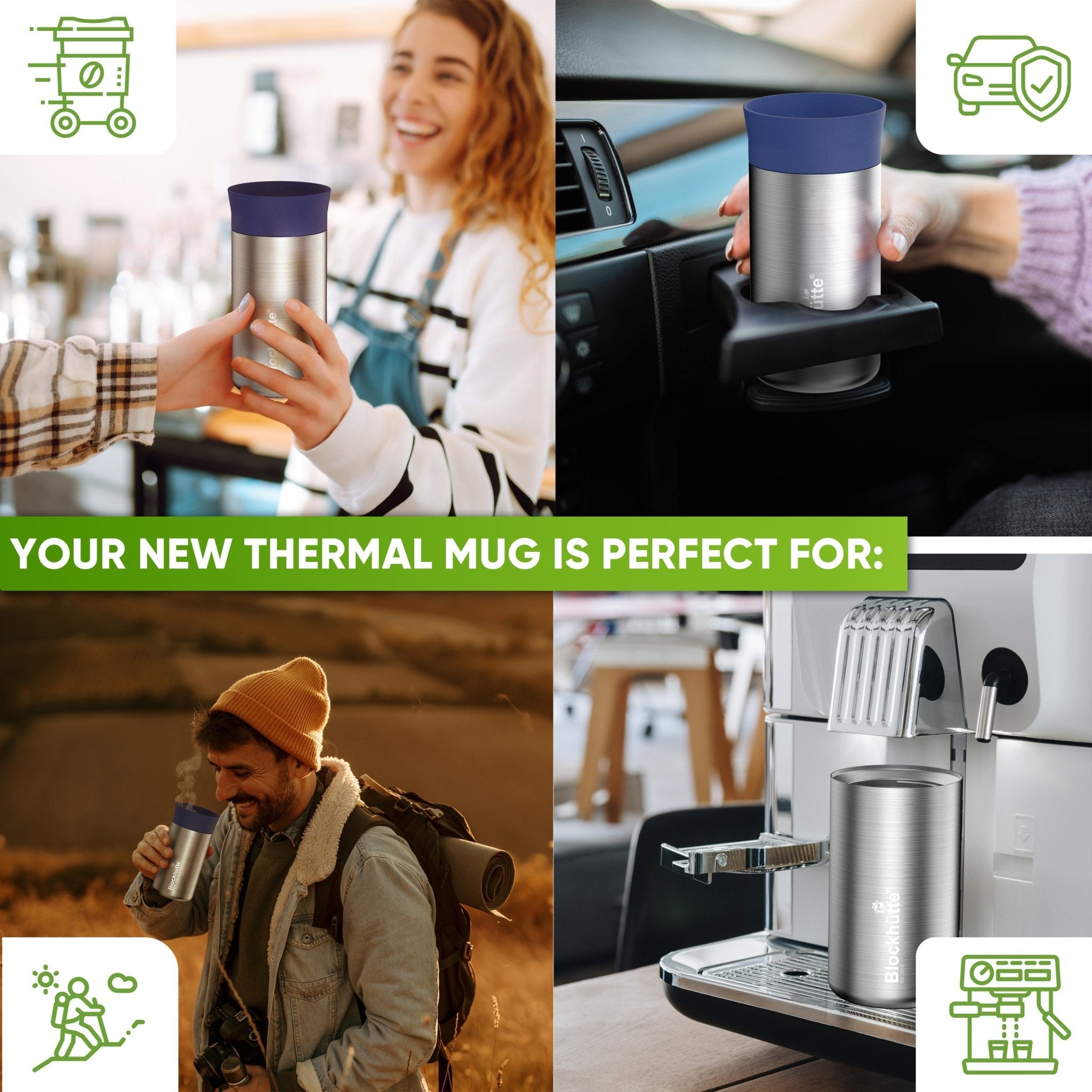 Stainless Steel insulated Travel Mug for Coffee & Tea - Blockhütte US